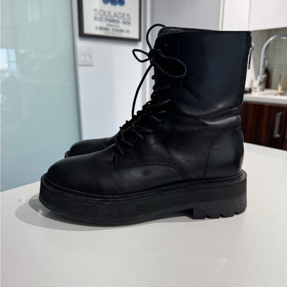 L'INTERVALLE Black Lace-Up Moto Boots